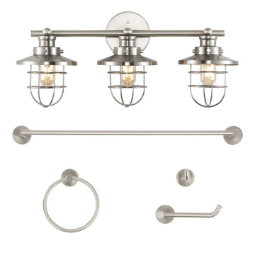 Ellis 24" 3-Light Industrial Farmhouse Vanity Light with Bathroom Hardware Accessory Set - JONATHAN Y